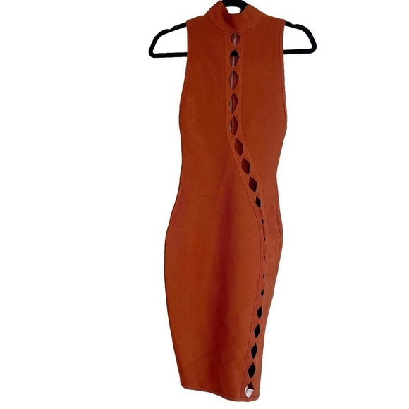 House of CB BODYCON DRESS AMALEA TAN SLEEVELESS CUT OUT XS NWT - Picture 4 of 8